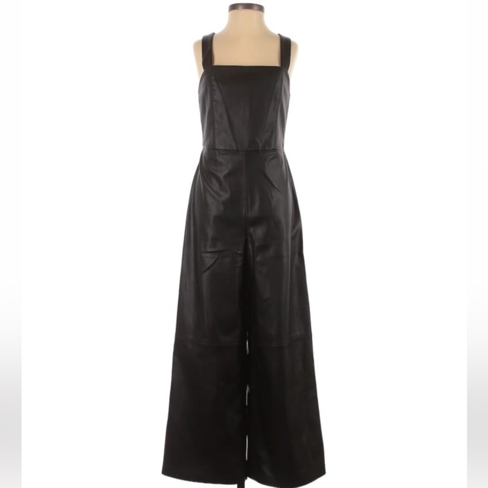 Alice + Olivia Avelina Black Vegan Leather Wide Leg Jumpsuit Size 2 - Picture 7 of 8